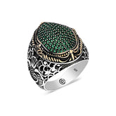 Silver Green Zircon Stone Oval Men's Ring